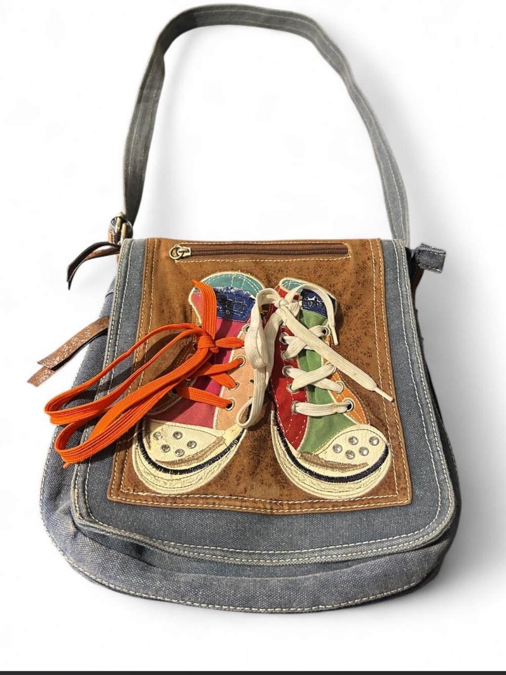 Colorful Sneaker Appliqué Crossbody Bag - Multicolor